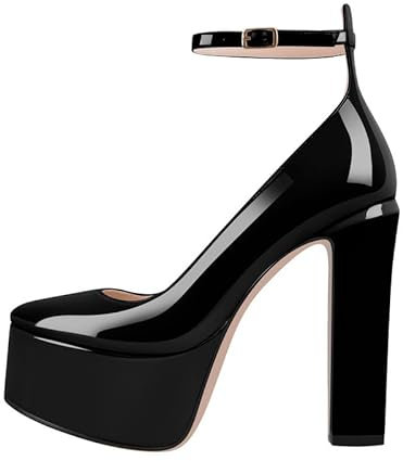MissHeel Plateau Mary Janes mit knöchelschnallen high Heels Blockabsatz Chuny Heels Riemchenpumps Schwarz EU 40