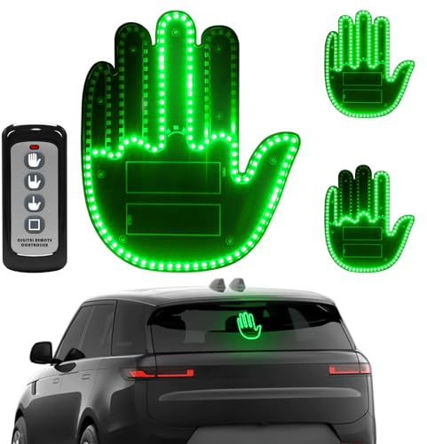 Civikyle LED Car Finger Light Hand Gesture Sign with Remote Control Car Window Accessories Funny Gadgets for Men Car Truck Driver Cool Gifts (Green)