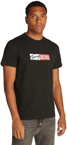 Tommy Jeans Men’s Slim Entry Graphic Long Sleeve Round Neck T-Shirt, Black (Black), M