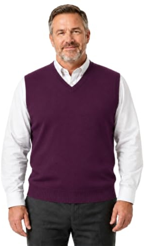 Krumba Uomini Maglione Gilet per più Misurare: Grande Alto V Collo Senza Maniche Lavorare Maglia Cotone Maglione Viola 7XL