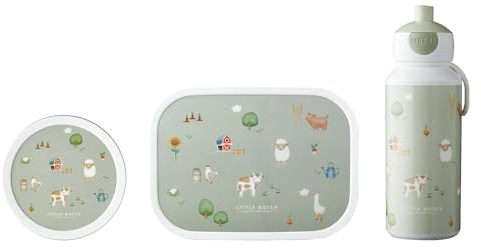Mepal - Lunch-Set Campus Little Dutch - Lunchset für Kinder mit Pop-Up Trinkflasche, Lunch Box & Fruchtbox - Pausen-Set für die Schule oder Unterwegs - Spülmaschinenfest & BPA-frei - Little Farm