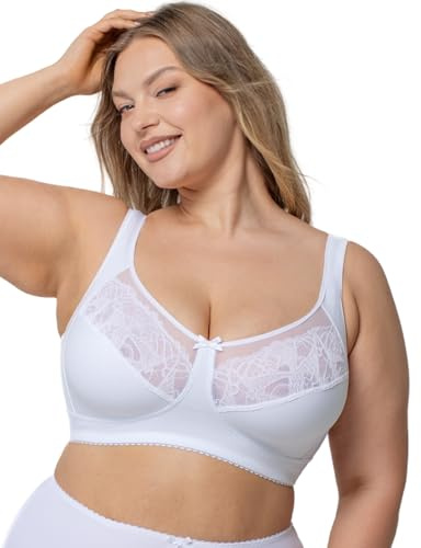 Kudreshov Lingerie Damen Emilia BH Ohne Bügel - Entlastungs-BH Große Größen B-F XXL, Breite Träger, Baumwolle Weiß (DE/NL/SE/PL, Körbchengröße & Bandgröße, D, 85)