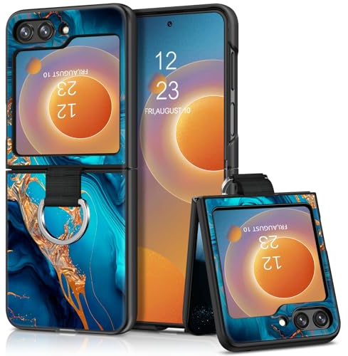 GaoBao für Samsung Galaxy Z Flip 6 Hülle, Handyhülle Z Flip 6 mit Ring Leuchtet im Dunkeln, PC Rückseite Weiche TPU-Stoßstange Schützende rutschfeste Hülle für Samsung Galaxy Z Flip 6 Case, Marmor