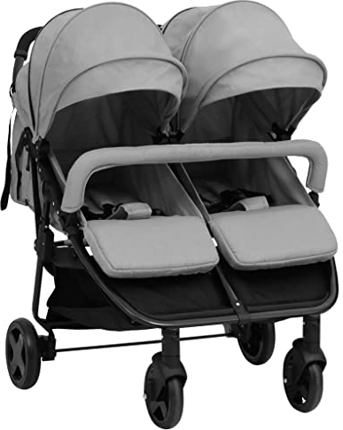 Willood Geschwisterwagen Tandem Kinderwagen Zwillingskinderwagen Hellgrau und Schwarz Stahl