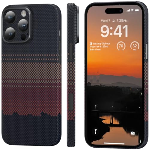 memumi Carbon Hülle für iPhone 16 Pro, 0,5 mm Superdünne, Hülle aus echter Aramidfaser [1500D Aramidfaser] mit Fallschutz in Militärqualität für iPhone 16 Pro -Nachglühen