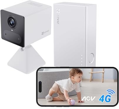 EZVIZ CB2 4G mit Power Partner 5200 mAh Akku, 4G LTE Überwachungskamera Innen, Large Standby, CB2 Kit weiß