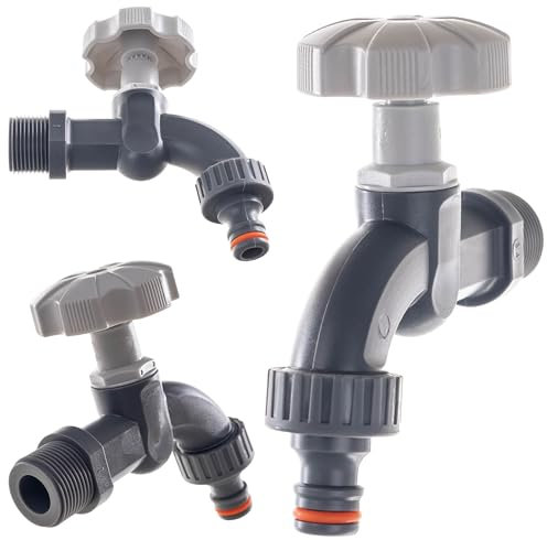 KADAX Auslaufhahn 3/4 Zoll, Wasserhahn aus Kunststoff für den Garten, Gartenhahn mit ergonomischem Griff und Schlauchanschluss für den Außenbereich (Grau)