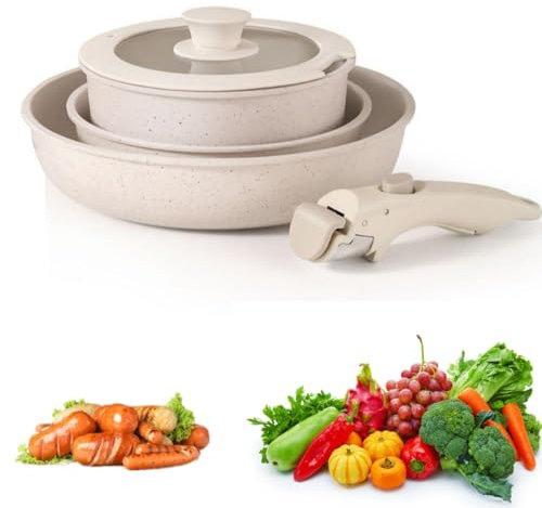 tkerinse Cookware Set, Kitchen Cookware Sets with Detachable Handle, Nonstick Detachable Handle Cookware, Kitchen Pan Set, Stackable Non-Stick Set, Home Kitchen Essentials