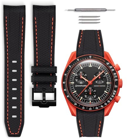 HORACE Omega x Swatch MoonSwatch compatible rubber watch strap 20mm (Black - Orange Stitching)