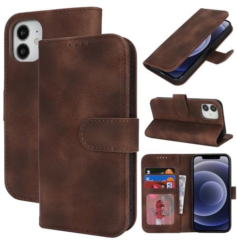 Zouzt Hülle für iPhone 12/12 Pro (6,1), Premium PU Leder, Vintage Dunkelbraun