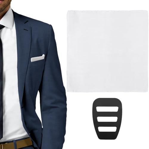 BOPRKTM Einstecktuch für Herren Einstecktuch Halter Set Herren Einstecktuch Halter Einstecktuch in Einfarbig Uni Weich Einstecktuch Weiß für Hochzeitsfeier Herren Einstecktuch Zubehör