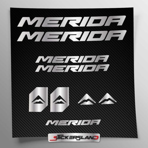 Stickersland® Aufkleber-Set kompatibel mit Rahmen Merida New MTB Mountainbike und Helm | Decals Aufkleber für Fahrrad Schriftzug Logos | Stickersland® (Silber glänzend metallisch)