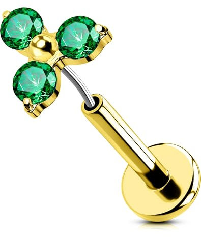 OUFER 16G Gold Helix Piercing 316L-Chirurgenstahl 6 mm Conch Piercing Ohrringe Grün CZ