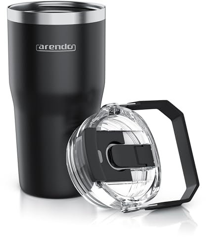 Arendo - Thermosflasche to go – Edelstahl Thermobecher mit Deckel – 600 ml – 100% auslaufsicher – Einhandbedienung – Trinköffnung mit Klappverschluss - spülmaschinenfest