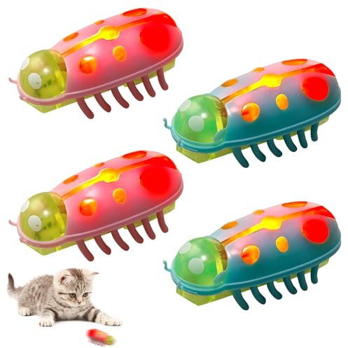 AOUZOVLI 2 Stück Marienkäfer Spielzeug,Elektrisches Katzenspielzeug,Kann Licht Ausstrahlen Interaktives Spielzeug Käfer,Hexbug,Geeignet für Das Katzentraining (Blau-Grün und Rosa-Grün)