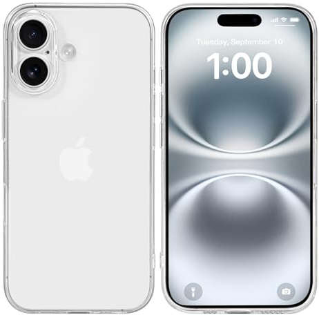 doupi Transparente Schutzhülle kompatibel mit iPhone 16 (6,1 Zoll) - PerfektFit Dünn, Clear, Kabelloses Laden Unterstützend, Super Slim Protective Cover, transparent