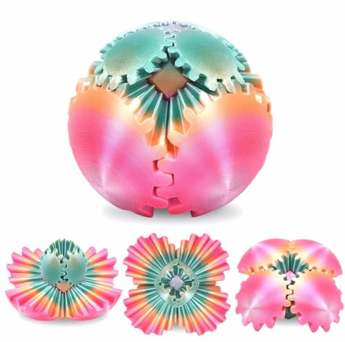 Gear Ball 3D Gedruckter,Fidget Stressball Erwachsene,Anti Stress Spielzeug,3D Bunt Rotierende Zahnradkugel,Adventskalender Füllung,zum Stressabbau im Büro(Regenbogenfarben,Kugeldurchmesser:6.5cm)