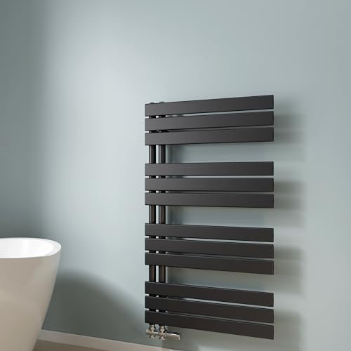 EMKE Toallero de Agua Caliente, 1041x600 mm, Radiador de Baño de Pared, Color Negro, 639W, Toallero Baño, Instalación Fácil, Diseño Moderno