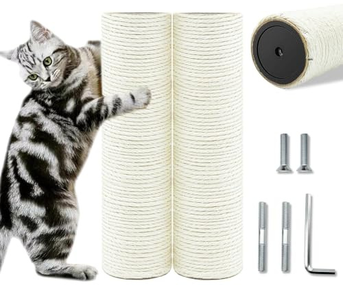 SIYIPURR Lot de 2 poteaux de Rechange pour Arbre à Chat de 25 cm (connectable à 19.7in / 50 cm) avec vis M8, pièces en sisal Naturel pour réparation d'arbre à Chat