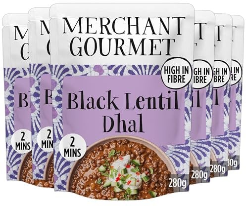Merchant Gourmet Ready-to-eat Black Dhal, Pack of 6 x 280g Pouches - Source of Protein, High Fibre, Vegan. Cooked with Black Lentils & Coconut Cream, Plant-Based Ready-Meal Option
