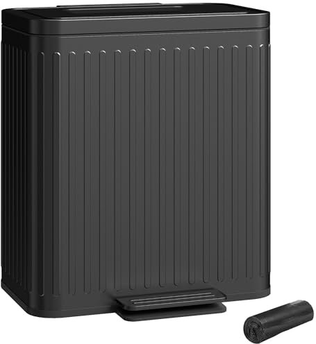 HOMCOM Papelera de Cocina Doble, 2 x 20L Papelera Doble para Reciclaje y Basura, Papelera de Pedal a Prueba de Huellas Dactilares con Tapa de Cierre Suave, Cubos Interiores Extraíbles, Bolsas de