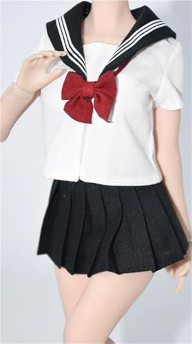 AMITD 1/6 Scale Female Soldier Model Figure Doll School Uniform Bow Tie Shirt with Plaid Skirt Clothes for 12 inch Action Figure Doll Clothes Doll(White)