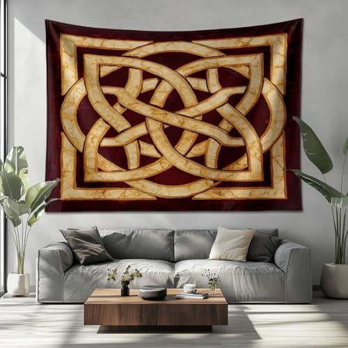 Keltische Vintage-Symbole Wandteppich Wandkunst Rot Wandtuch Wandbehang für Schlafzimmer Wohnheim Wanddeko, Tagesdecke, Wandbespannung oder Picknickdecke, 230x180cm