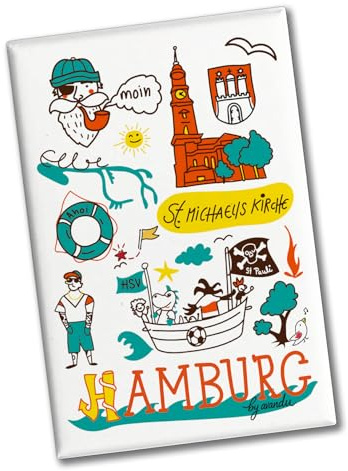 Hamburg Wimmelbild Souvenir Magnet - St. Michaelis Kirche Lustiger Souvenir Magnet für Hamburg-Reisen