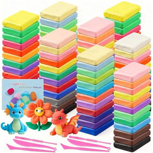 48 Couleurs Argile Autodurcissante Pâte à Modeler Magique pour Enfants, Pate Autodurcissante, Pâte à Modeler Autodurcissante Magique Non Toxique, Cadeau pour Garçons et Filles âgés de 3 à 12 Ans