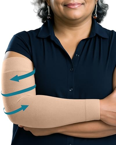 KEMFORD Lymphedema Compression Arm Sleeves for Women - 15-20 mmHg, Silicone Grip, 1 Pair, Beige, S/M - Arm Support for Swelling & Edema
