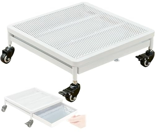 YCYHXJB Auffangschale mit Rädern, Metall-Ölauffangwanne für Töpfe, Allzweckschale mit Feststellbaren Rädern für Drinnen und Draußen(White,35 * 35cm/14 * 14in)