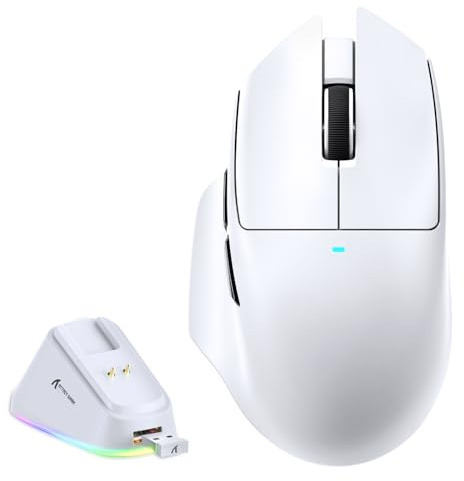 MAMBASNAKE x ATTACK SHARK V6 Wireless Gaming Mouse with Magnetic Charging Dock,65g Lightweight Mice,PAW3311 Sensor, 25,000 DPI,BT/2.4G/USB-C, 100M Clicks,500mAh Battery for Right Hand-White