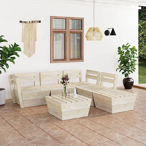 SKTQYQO Gartensofa Set auf Paletten 6 Stück Holz Fichte Imprägnierte Gartengarnitur Entspannung im Freien Terrassenmöbel Geeignet für Balkone