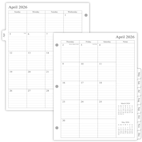 newestor 2026-2027 Monthly Planner Refill for 3 Ring Binder, Apr 2026 - Dec 2027, Two Pages Per Month, 8-1/2 x 11, Monarch/Folio Size 5