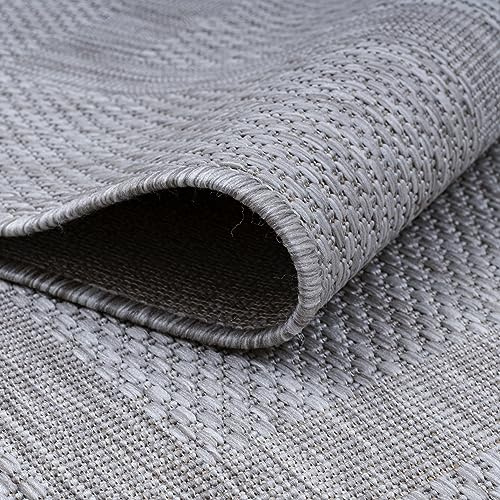 KADIMA DESIGN Outdoorteppich Wetterfest Einfarbig Edel UV-Beständig Waschbar Strapazierfähig Hochwertig Rund Silber 120x120 cm Küche Terrasse Balkon Flur Schadstoffgeprüft | ALSTER