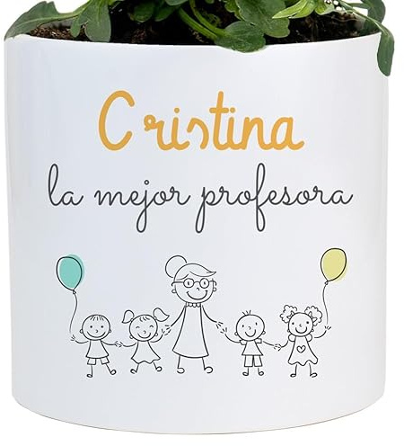 Wanapix | Maceta Grande de Cerámica Personalizada | Regalo para Maestras/Profesores| Jardinera con tu Nombre o Foto | Cerámica | La Mejor