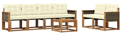 vidaXL Outdoor-Sofagarnitur mit Kissen 7 pcs Natur und Creme, Gartenmöbel, modernes Outdoor-Sofa, Robustes Terrassenset, Bequeme Sitzgelegenheit für deinen Außenbereich