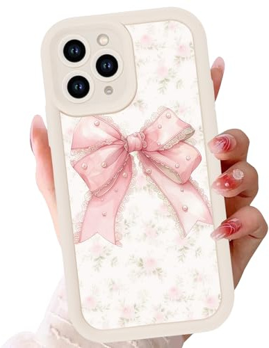 Yoedge Pink Bow Phone Case for iPhone 16 Pro 6,3, Cute Floral Ribbon Bowknot Fashion Pattern, Soft TPU Silicone Shockproof Protective Camera Cover Phone Case for Girls Women
