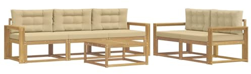 vidaXL Outdoor-Sofagarnitur mit Kissen 6 pcs Weiß und Beige, Hochmodernes Gartenmöbel Set, Sofakollektion für draußen, Lounge für Garten, Poolbereich Sitzgruppe