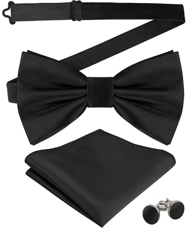 Mens Tuxedo Bow Tie, Hanky and Cufflinks Set (Black)(Size: One Size)