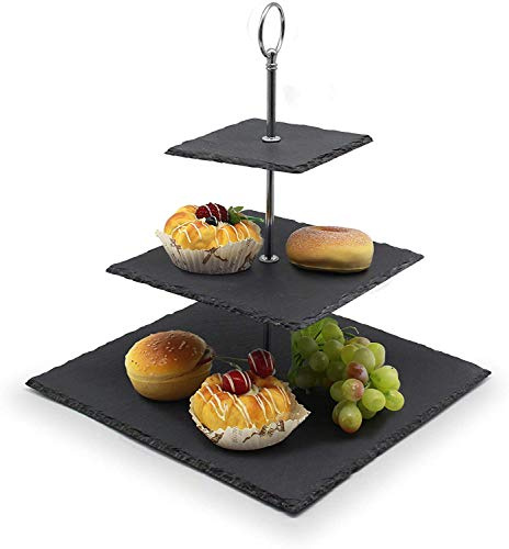 VanGogh 3 Tier Natural Slate Cake Stand Service Tray | Carry Handle, Mother's Day
