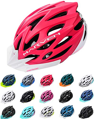 Meteor - Marven Cycle Helmet – Lightweight Adjustable Helmet for Men, Women, Kids – MTB, Bike, Scooter, Skateboard & Hoverboard – Breathable with Detachable Visor - Size M - Coral/White