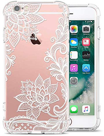 GREATRULY Floral Clear Pretty Phone Case for iPhone 6S / iPhone 6 Case for Women/Girls,Flower Design Transparent Soft TPU Shock Absorption Bumper Cushion Silicone Cover Shell,FL-S
