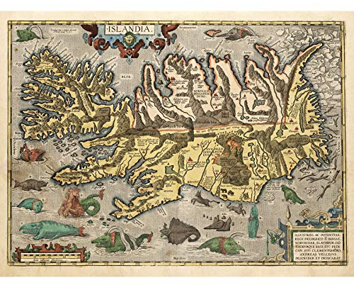 Map Ortelius 1585 Island Sea Monsters Pictorial Extra Large XL Wall Art Poster Print