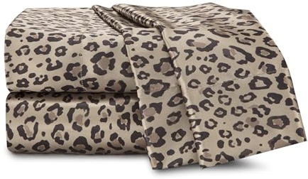 Martex Elegance 4-Piece Satin Sheets Set - Full Size, Leopard Print, Luxury Hotel Quality, Silky Soft & Smooth, Great for Hair & Skin, Brown