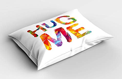 ABAKUHAUS Umarmung Kissenbezug, Low Poly Hug Me Text, Dekorativer Standard King Size Gedruckter Kissenbezug, 80 x 40 cm, Mehrfarbig Orange