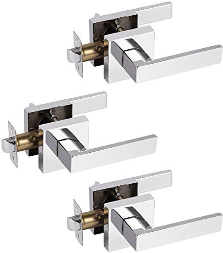 Probrico 3 Pack Passage Door Lever Stainless Steel Internal Door Handle Knob Sets Polished Chrome