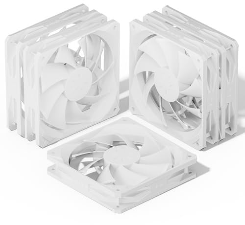 upHere 120mm White Computer Case Fans 5-Pack,High Performance Cooling Low Noise 3-Pin Hydraulic Bearing Ultra Quiet Long Life Up to 40,000 Hours,Compatible with Desktop,NT12043-5