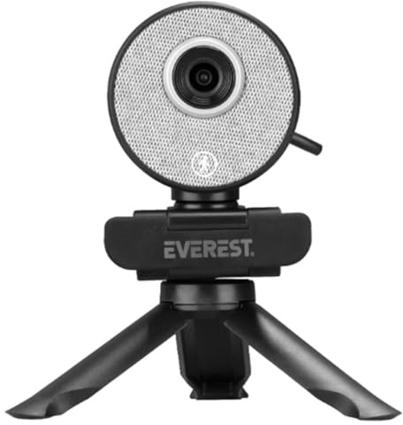 Everest SC-HD09 1080P Full HD Auto Tracking Webcam USB PC Cámara con Trípode Sensible al Movimiento y Micrófono, Negro