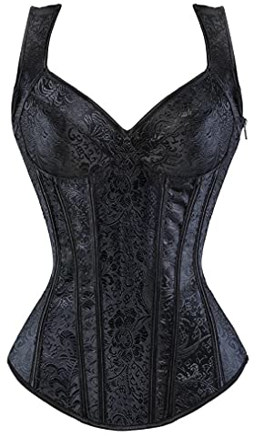 KUOSE Damen Schwarz Shapewear Korsett Vintage Gothic Vollbrust Corsage Top mit Träger